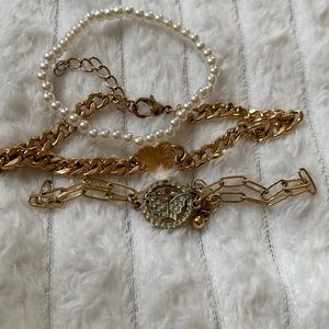 3 pack, pearl bracelet, heart chain, and butterfly small chain bracelet